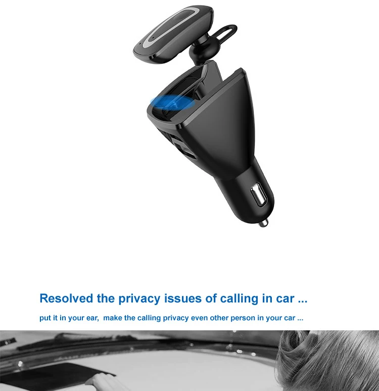 Car Bluetooth headset with dual USB charging compartment. Enjoy hands-free calls, charge your devices, and stay connecte — photo 6