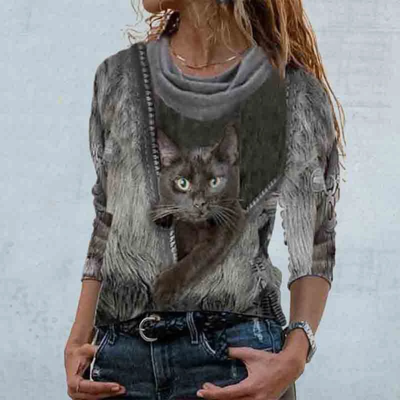 Suéter feminino casual com estampa de gato, confortável e estiloso. Perfeito para o dia a dia, aquece com charme e adiciona um toque divertido ao seu visual. — foto 5