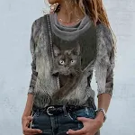 Suéter feminino casual com estampa de gato, confortável e estiloso. Perfeito para o dia a dia, aquece com charme e adiciona um toque divertido ao seu visual. — foto 5