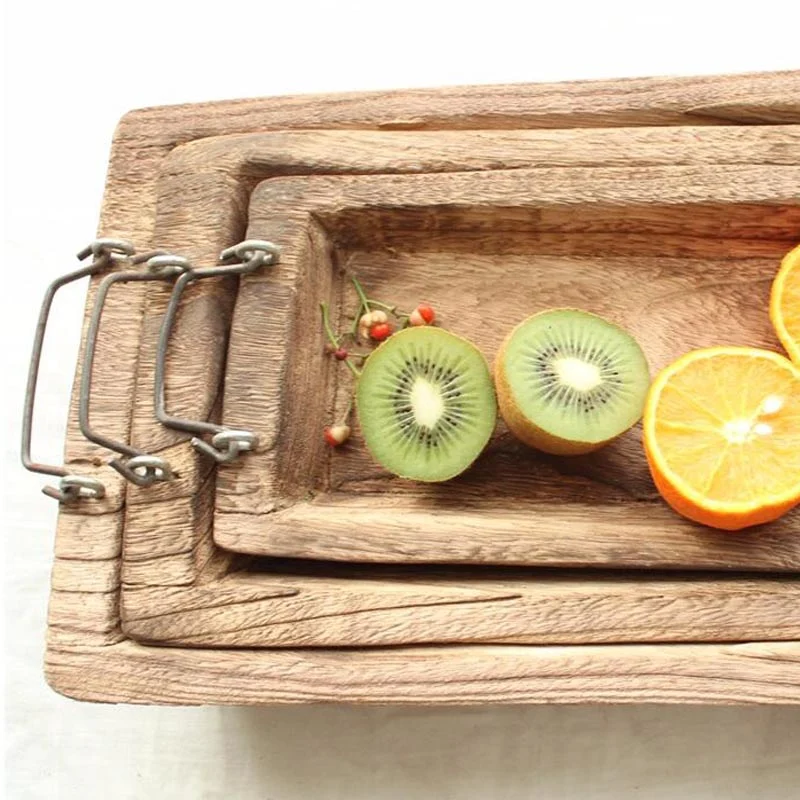 Title 7, Retro Rectangular Wooden Fruit Tray Old Plate S...