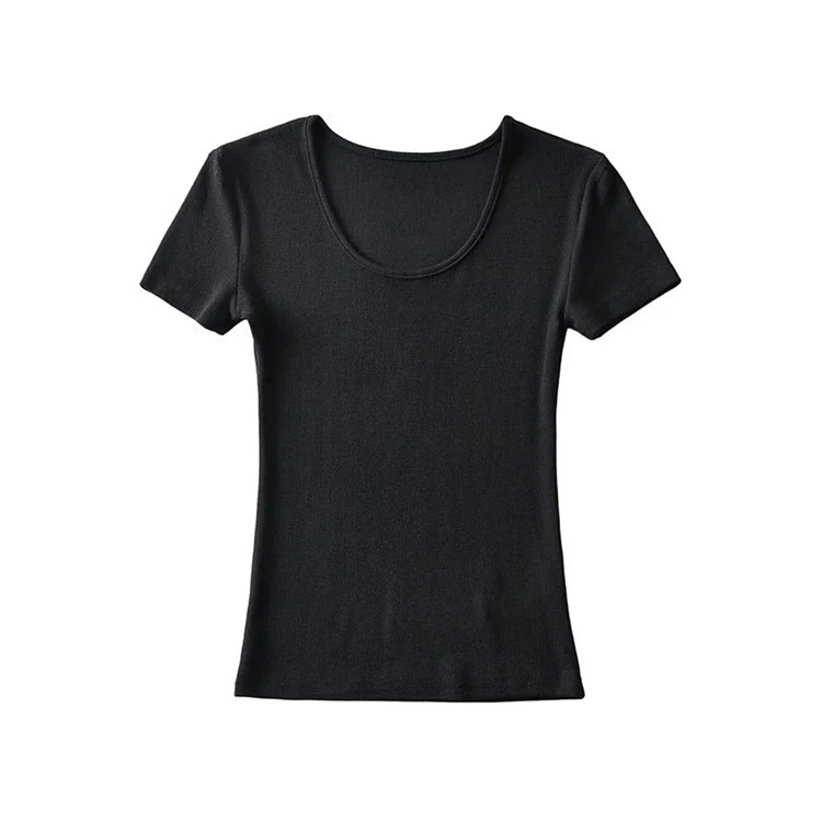 Dames T-shirt met ronde hals, effen kleur en korte mouwen — foto 9