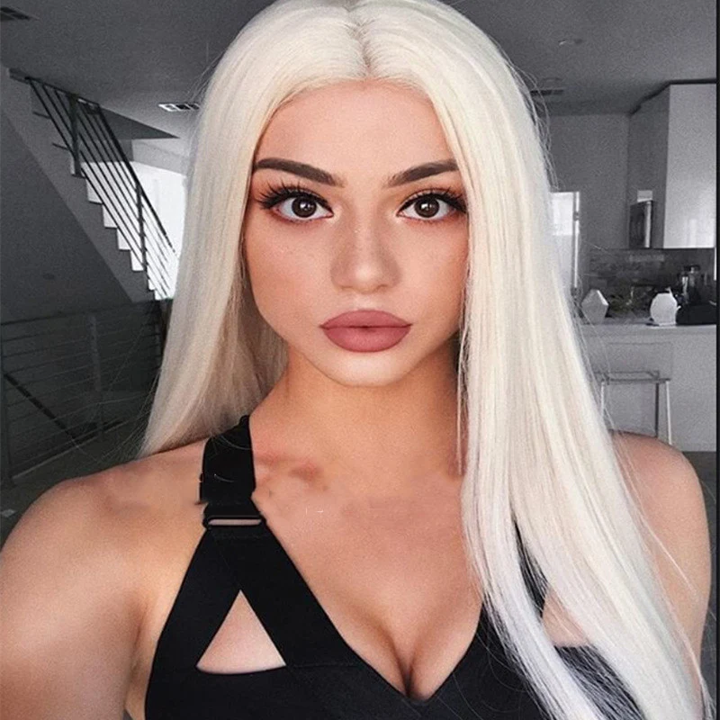 Peruca feminina loiro claro, estilo Harajuku, cabelo liso de comprimento médio. Perfeita para visuais modernos e autênticos. Fácil de usar. — foto 1