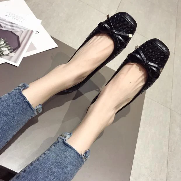 Title 3, Plus size womens black flat shoes, woven patte...