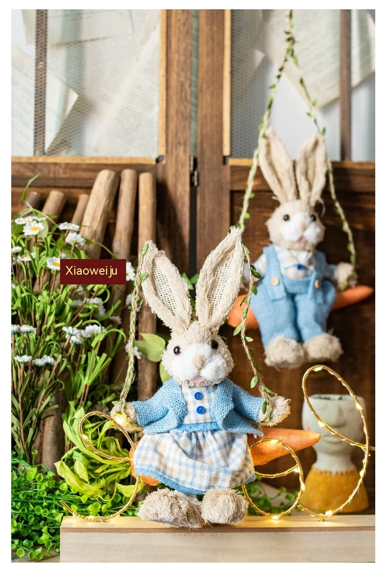 Pingente decorativo de coelho com balanço de palha pastoral, perfeito para decoração charmosa e rústica, ideal para casa. — foto 21