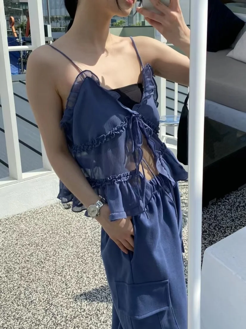 Spring and Summer Fashion Translucent Ruffled Tied Camisole. Breathable and stylish, perfect for warm weather. A must-ha — photo 23