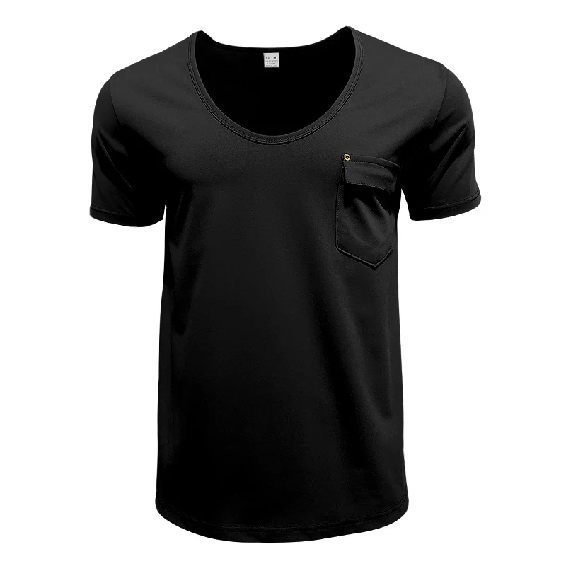 Men's Pocket T-shirt Cross V-neck Solid Color Plus Size Casual Short Sleeve for everyday comfort and style — photo 24