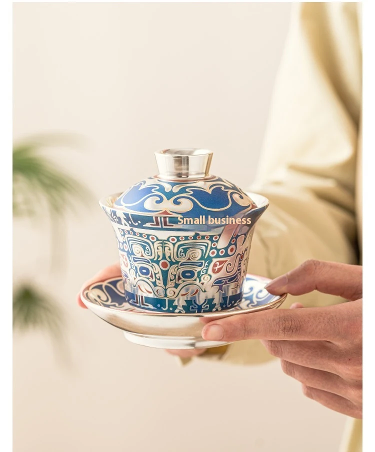 Title 3, Gaiwan Kung Fu Tea Maker Silver Gilded Light Lu...