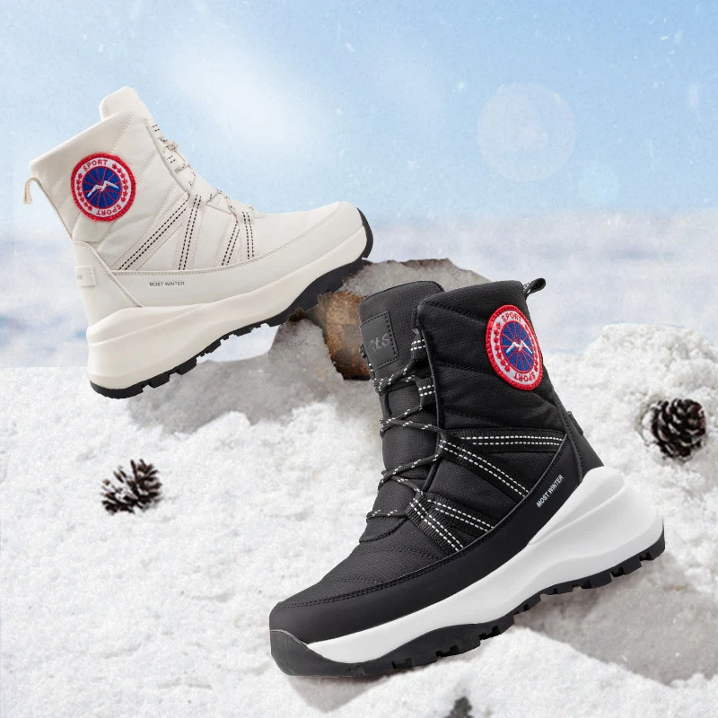 Botas de neve femininas forradas com fleece, curtas e grossas, perfeitas para manter seus pés aquecidos e confortáveis no inverno. — foto 7