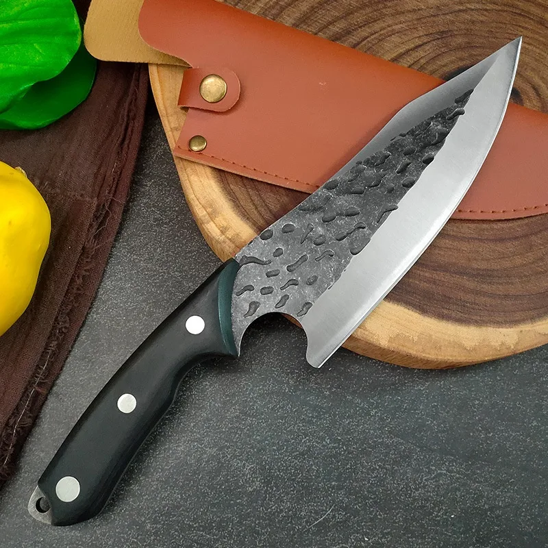 Title 22, Hand-forged hammer pattern boning knife, black ...