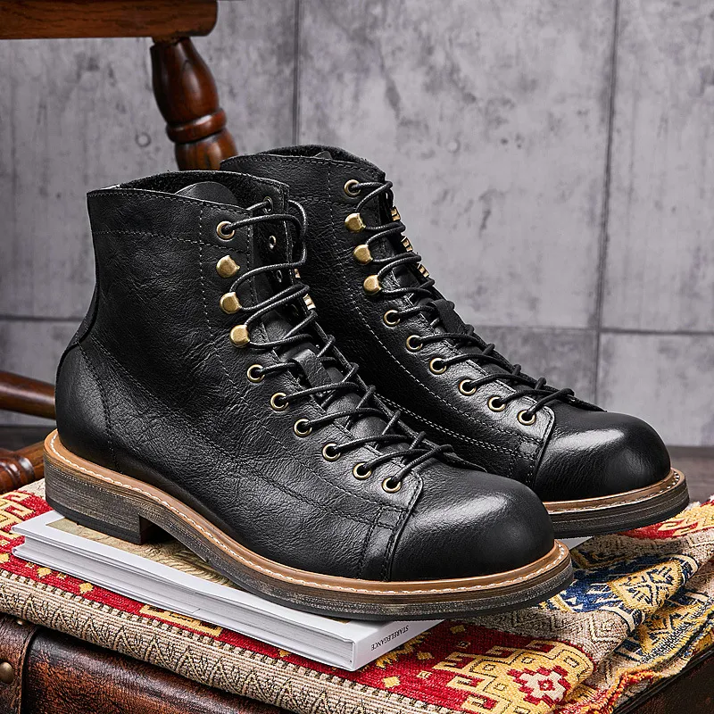 Men's Summer High Top Leather Vintage Martin Boots. Classic Style, Genuine Leather Comfort. Perfect for a Stylish and Co — photo 2