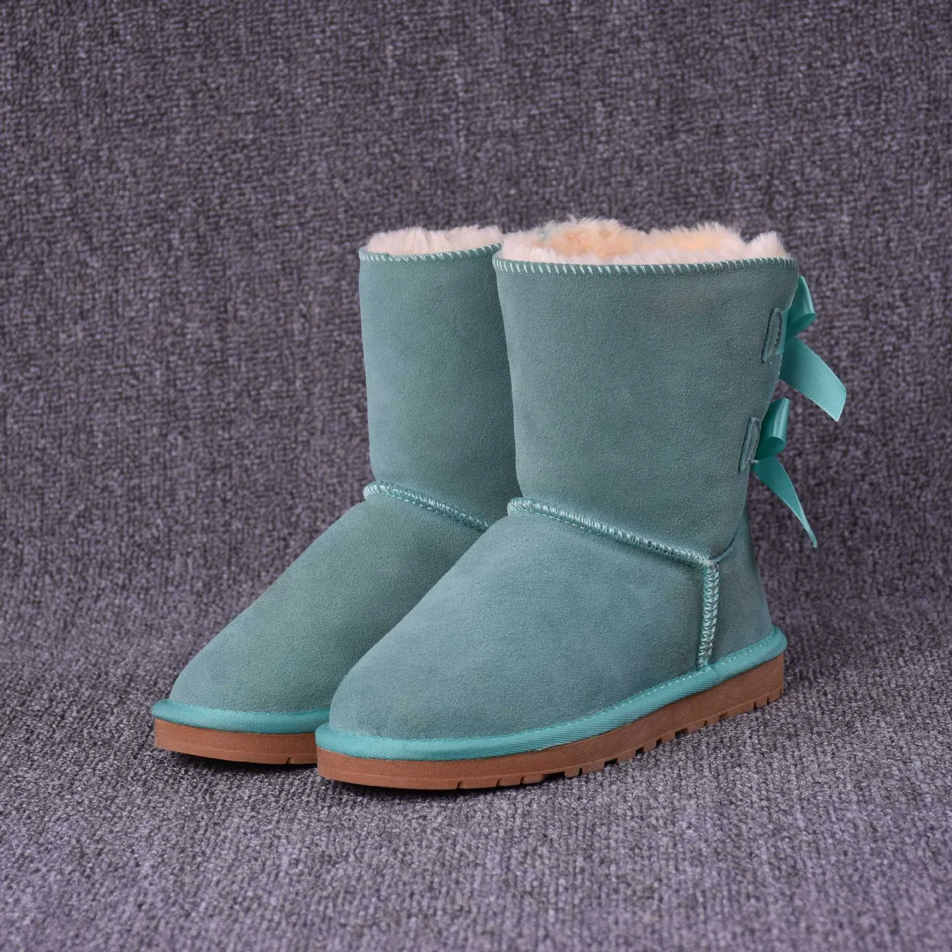Title 8, Womens Solid Color Bow Mid-tube Snow Boots for...