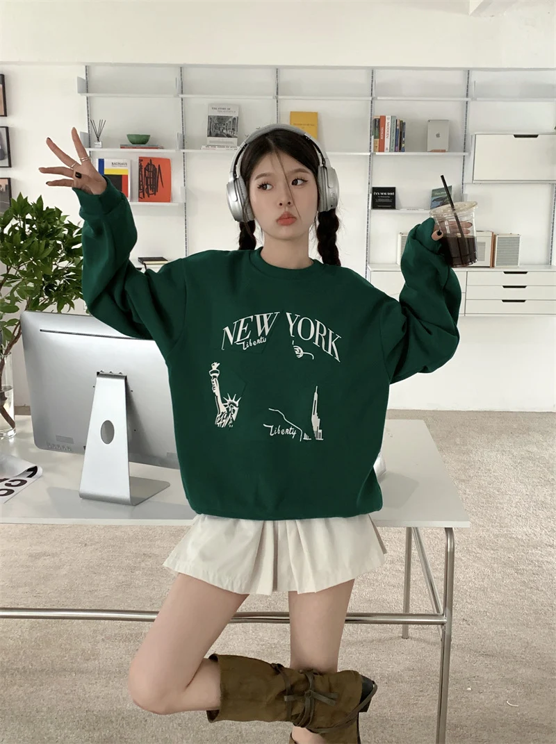 Gedruckt Pullover Frühen Herbst Neue Retro Lose Alle-passenden Abnehmen Top frauen Mode — foto 14