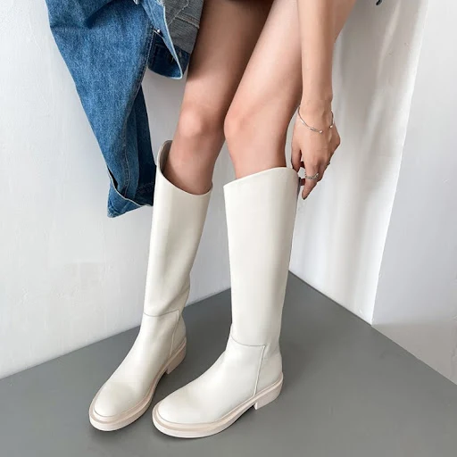 Title 4, Cowhide Thick-Heeled Sleeve Fashion Boots for L...