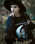 Herbst- und Winter-Gothic-Pullover mit dunklem Mond-Buchstabendruck, Rundhalsausschnitt und langem Muster — foto 8