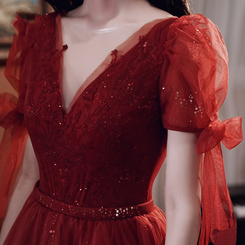 Weinrotes Damen-Bankettkleid mit elegantem Temperament, perfekt für besondere Anlässe. Betone deine Figur und deinen Stil. Fühle dich selbstbewusst. — foto 5