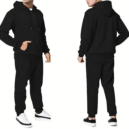 Title 7, Casual Solid Color Hooded Zip Cardigan Suit for...