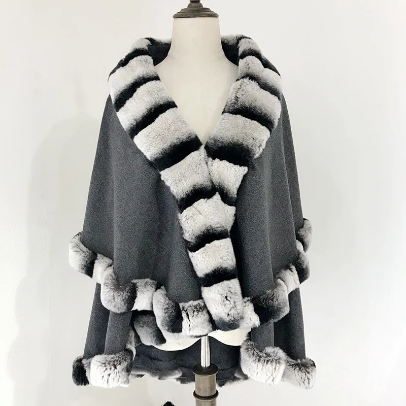 Title 2, Shawl cloak fox fur stitching cashmere coat, a ...