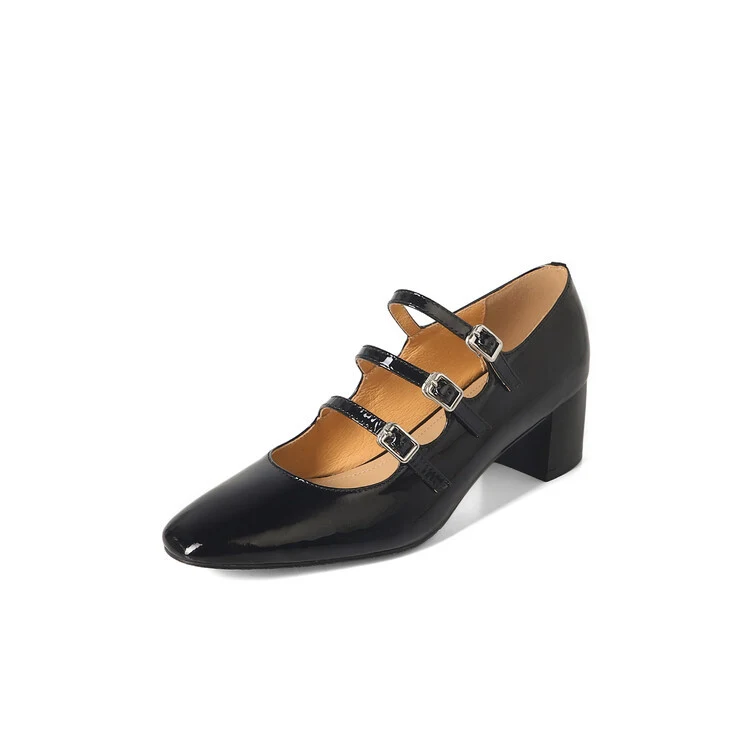 Title 13, Womens round toe buckle thick mid heel pumps s...