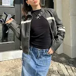 Women's Color Contrast Patchwork Loose Zip Leather Coat. Experience comfort and bold style with this fashionable and ver — photo 11