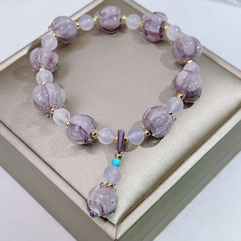 Title 1, Pulseira de lótus de vidro roxo Artesanato para...