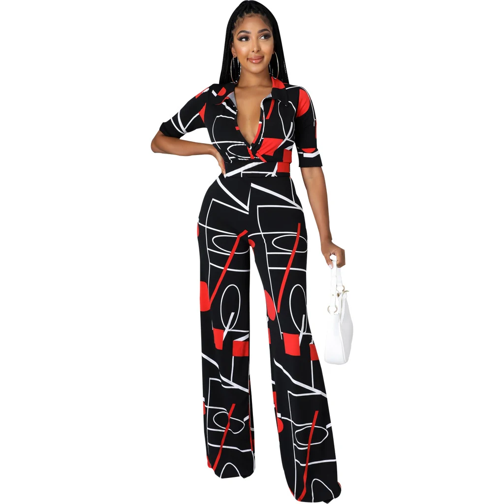 Title 2, Mode digitaal bedrukte dames jumpsuit met V-hal...