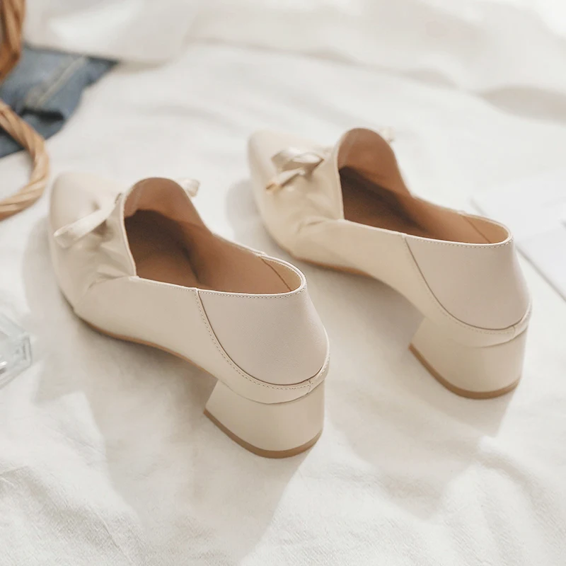 Title 6, Womens mid-heel, thick-heeled small leather sh...