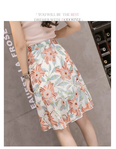Title 18, Floral fishtail skirt with ruffles and irregula...