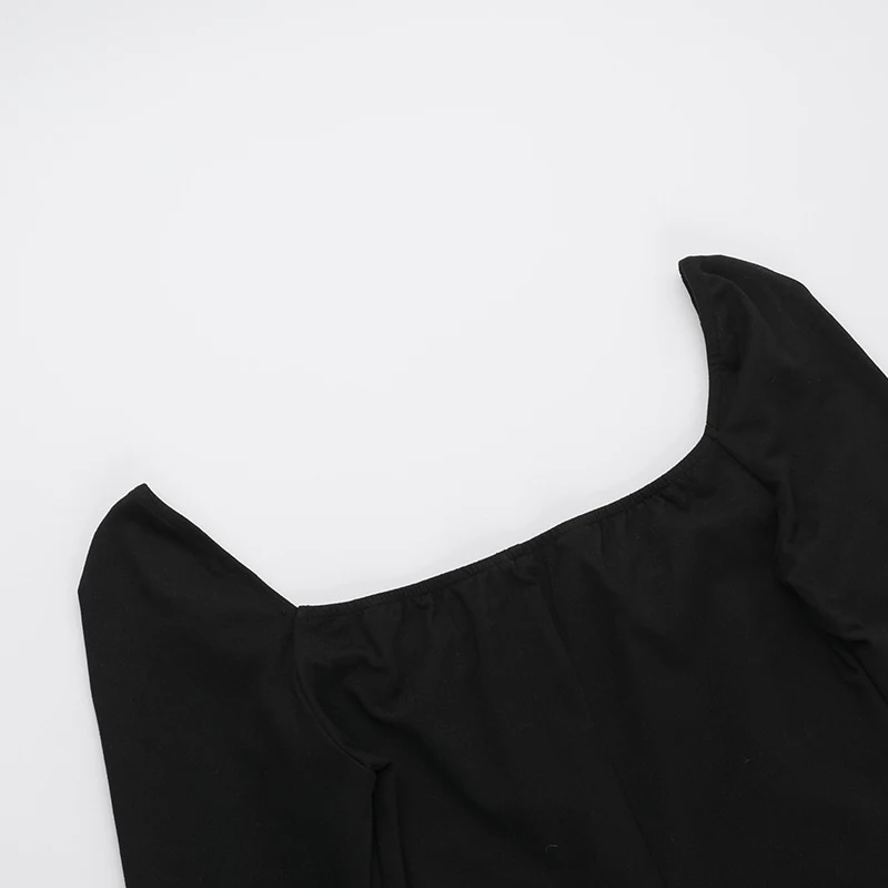 Title 7, YJ24363 Square Collar Slimming Elegant Black Dr...