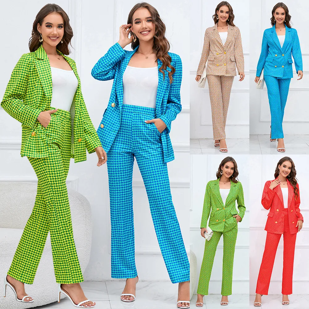 Title 14, Terno feminino de blazer xadrez houndstooth com...