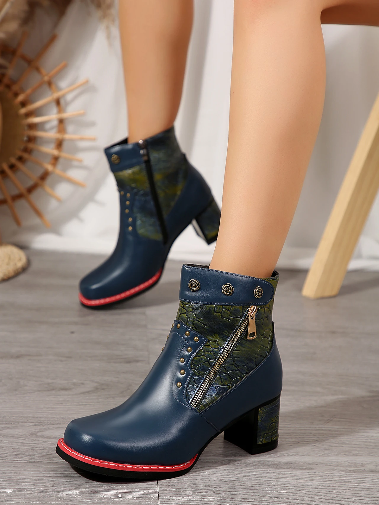 Title 7, Autumn Winter Retro Stitching Chunky Heel High ...