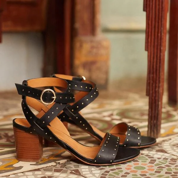 Chunky high heel studded open-toe sandals for women. Comfortable and stylish footwear. Perfect for adding a bold touch t — photo 2