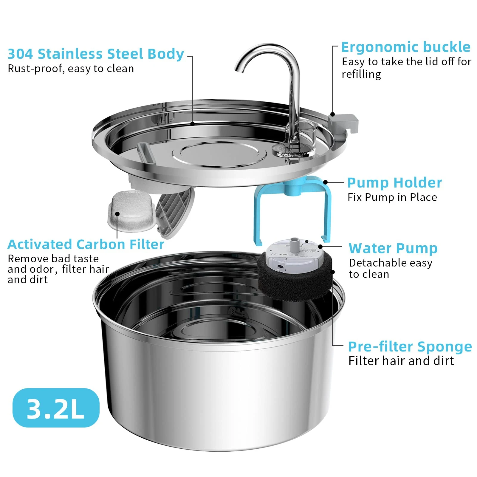 Title 1, Stainless Steel Automatic Water Dispenser Fount...