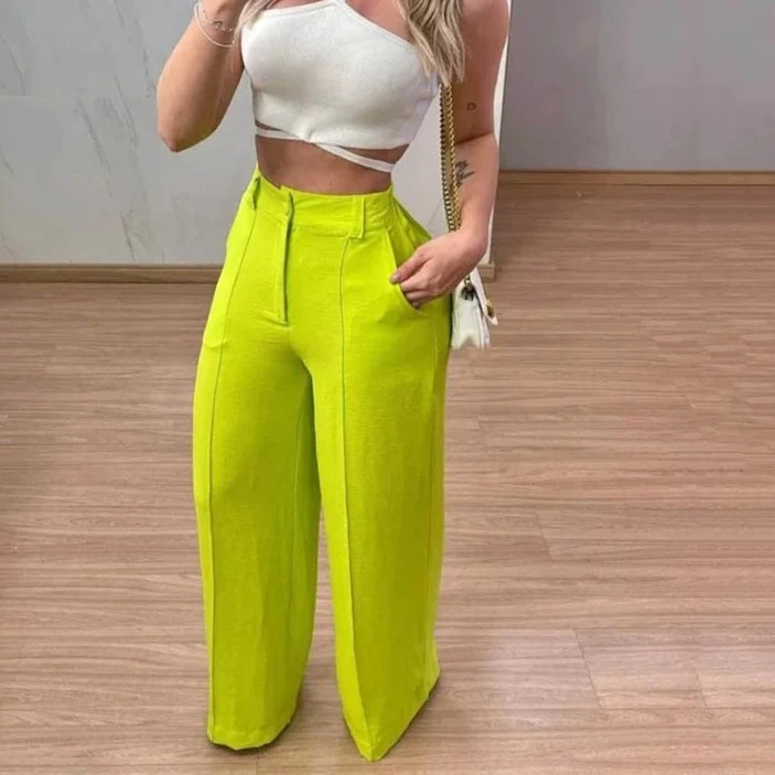 Calças femininas novas, moda, slim fit e perna larga. Conforto e estilo para um visual moderno e elegante, perfeitas para diversas ocasiões. — foto 2