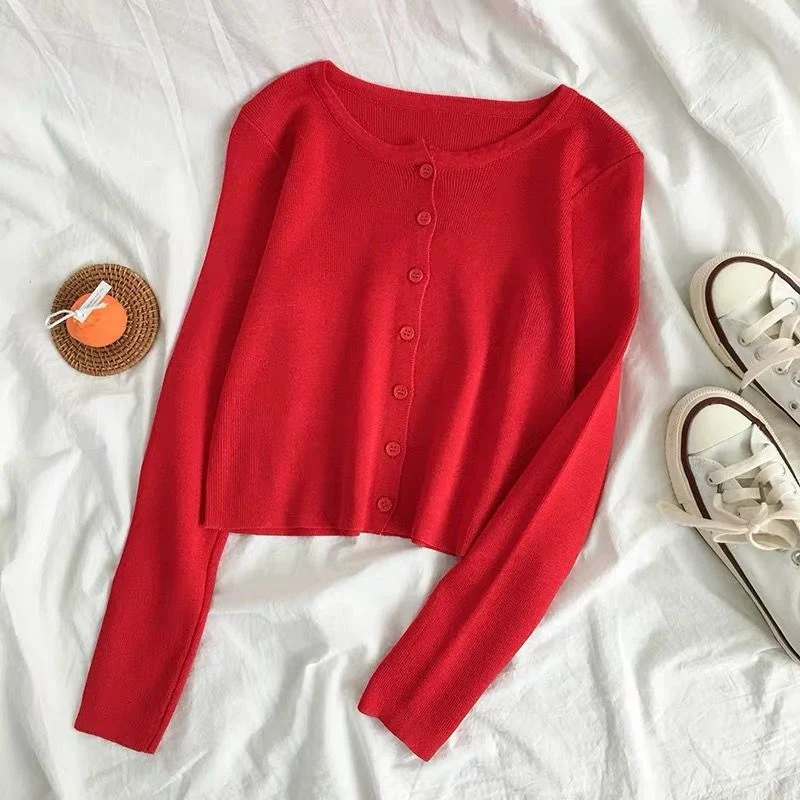 Blusa de manga larga de punto para mujer, cárdigan de primavera de cintura alta, chaqueta corta y delgada, ideal para un look elegante y favorecedor. — foto 3