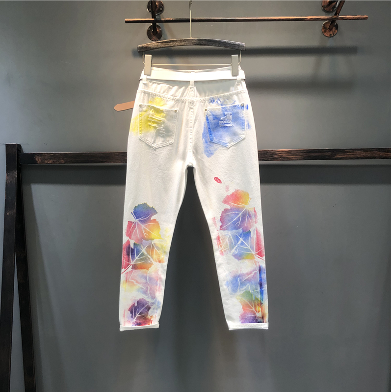 Women's Stretch Print Floral Straight Jeans Pencil Pants, offering a comfortable and stylish fit for everyday wear. — photo 2