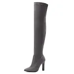 Botas femininas de camurça bico fino salto grosso sapatos de salto alto cano alto para alongar as pernas Botas de estiramento — foto 30