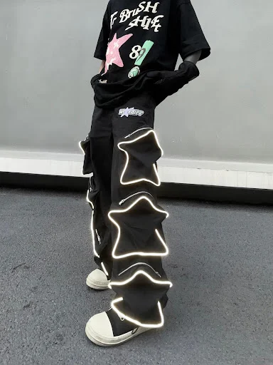 Title 2, Reflective Casual Straight Leg Pants with Silho...