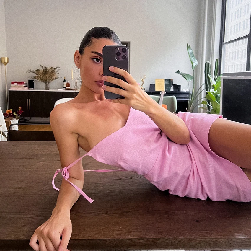 Title 14, Womens Cotton and Linen Pink Short Nightdress ...