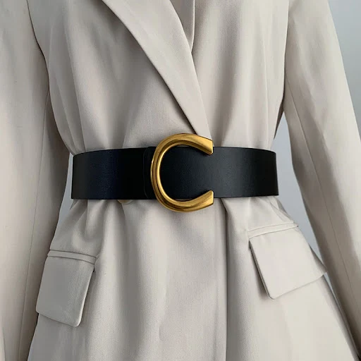 Title 2, Wide Black Ladies Belt, All-match style. Decora...