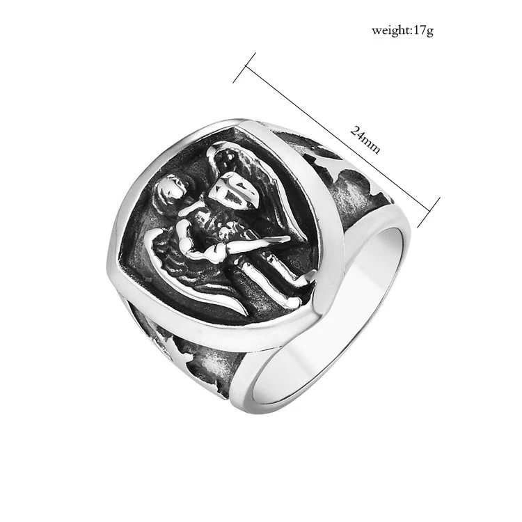 Anel Anjo Cupido Cruz Escudo Design Único Joia Proteção Estilo Presente Perfeito Aço Inoxidável Para Ele e Ela — foto 2