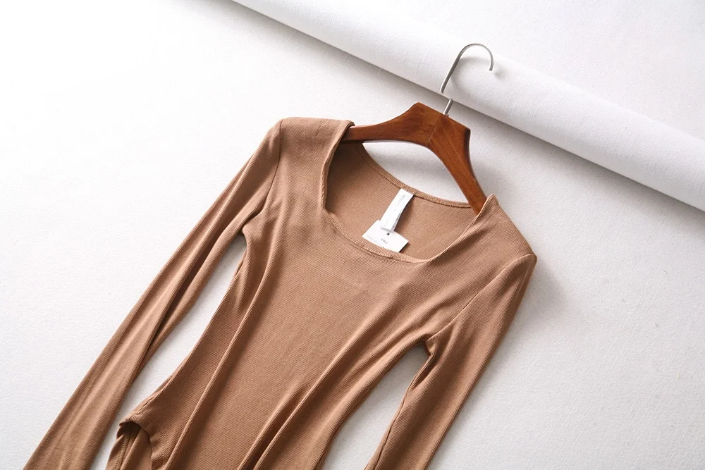Title 9, Solid color stretch slim square neck long sleev...