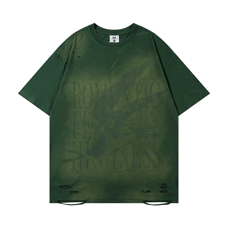 Camiseta Rasgada Masculina Solta Manga Curta Top Fresca e Confortável Verão Casual Estilo Moderno Ideal para Uso Diário e Atividades ao Ar Livre — foto 8