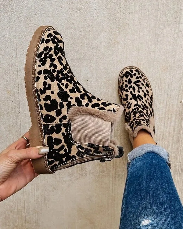 Title 5, Leisure Warm Leopard Print Suede Boots for Wome...