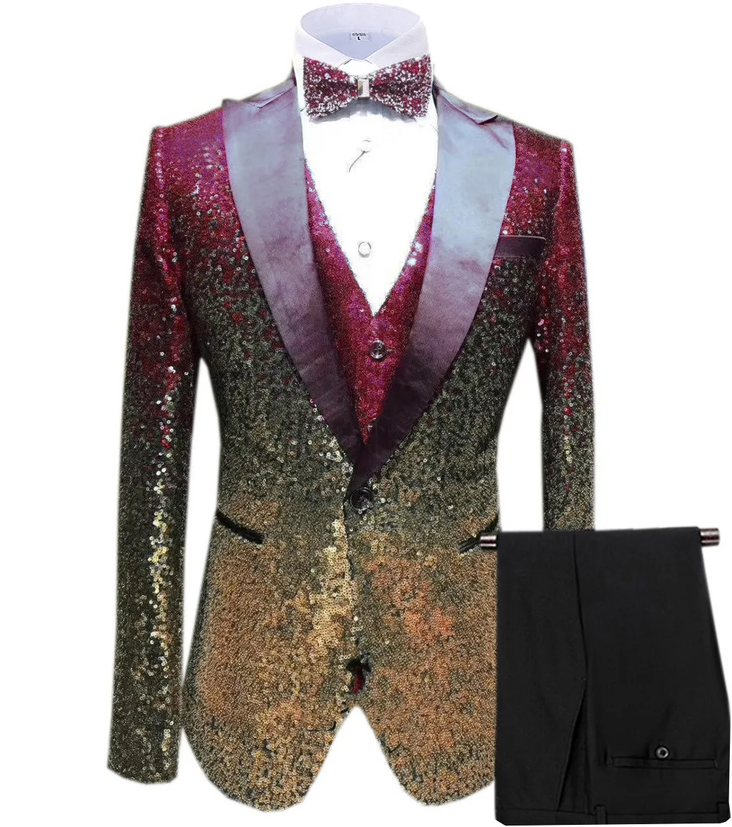 Abito da uomo con paillettes, completo tre pezzi per eventi speciali. Raffinato ed elegante per serate di gala e feste indimenticabili. — foto 6