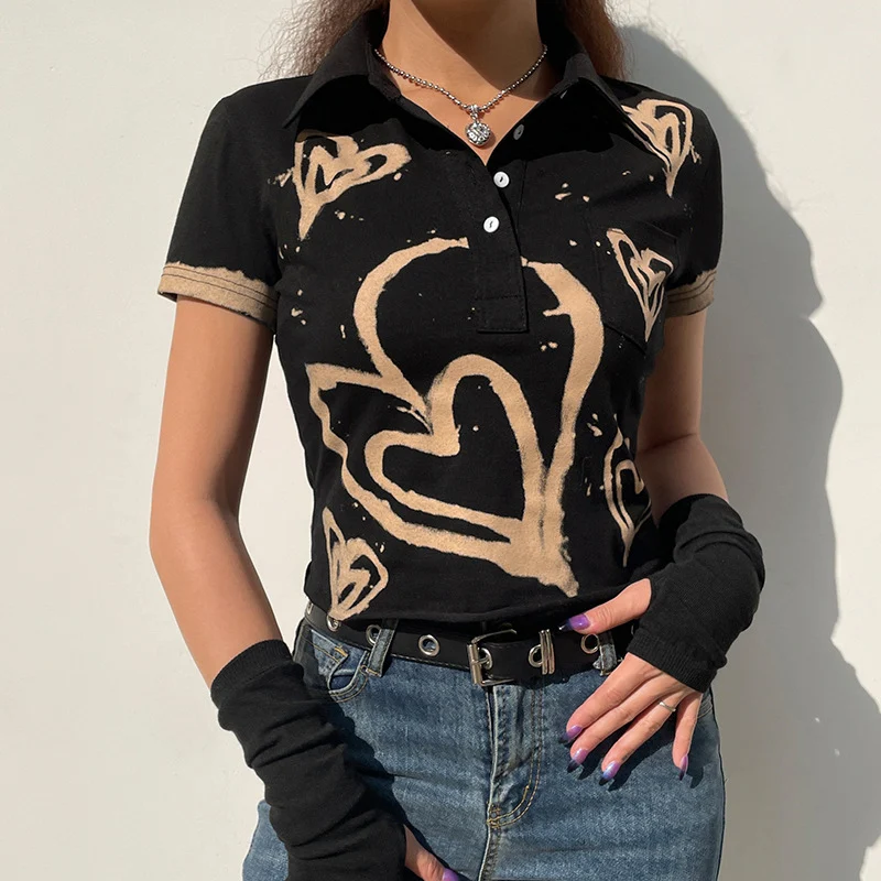 Title 5, Vintage Fashion Heart Printing Short Sleeve T-s...