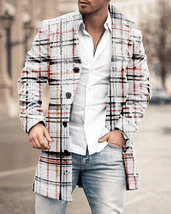 Cappotto uomo in lana stampata, trench coat di media lunghezza, moda uomo, perfetto per l'inverno e l'autunno, stile e comfort garantiti. — foto 6