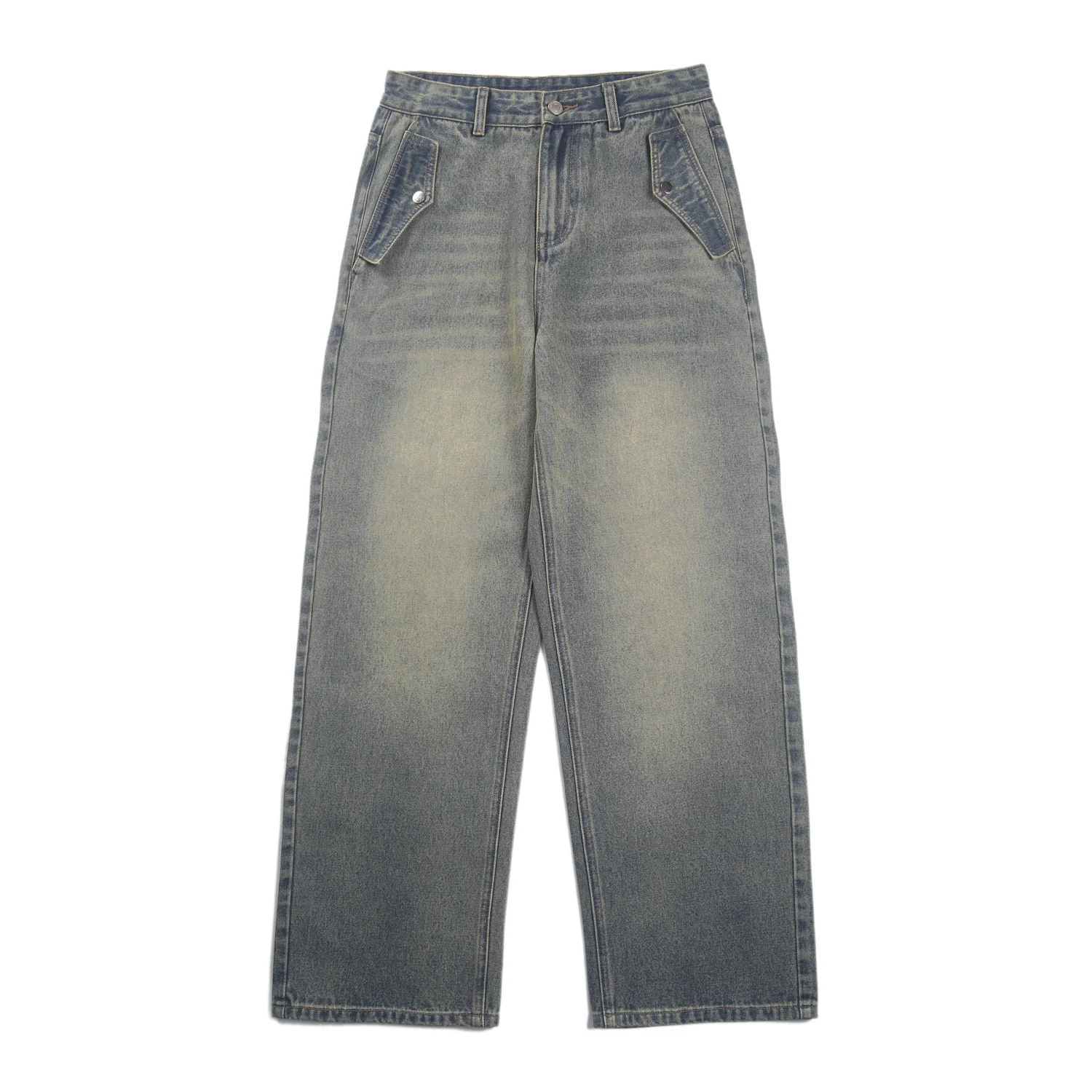Herfst Nieuwe Nostalgische Gewassen Straight Jeans. Ervaar vintage stijl en comfort met deze rechte jeans, ideaal voor het herfstseizoen. — foto 5