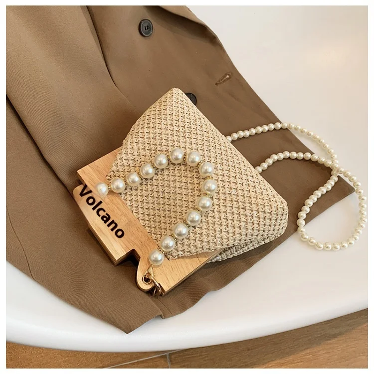 Title 1, Womens Straw Beach Pearl Chain Woven Shoulder ...