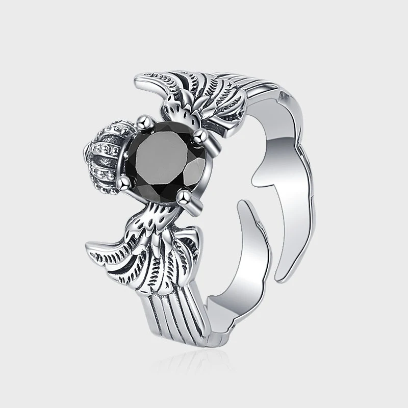 Anel Vintage de Prata 925 com Zircônio Preto, Design Clássico e Sofisticado para Homens e Mulheres, Perfeito para Presentear — foto 2