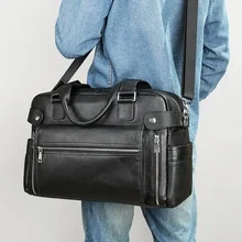 Genuine Leather Large Capacity Briefcase Men's Horizontal First Layer Cowhide Computer Storage Bag for Professionals. — photo 4